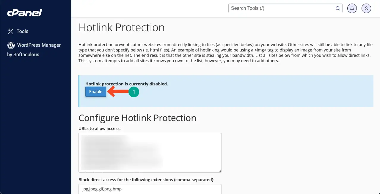 Enable the Hotlink Protection Option