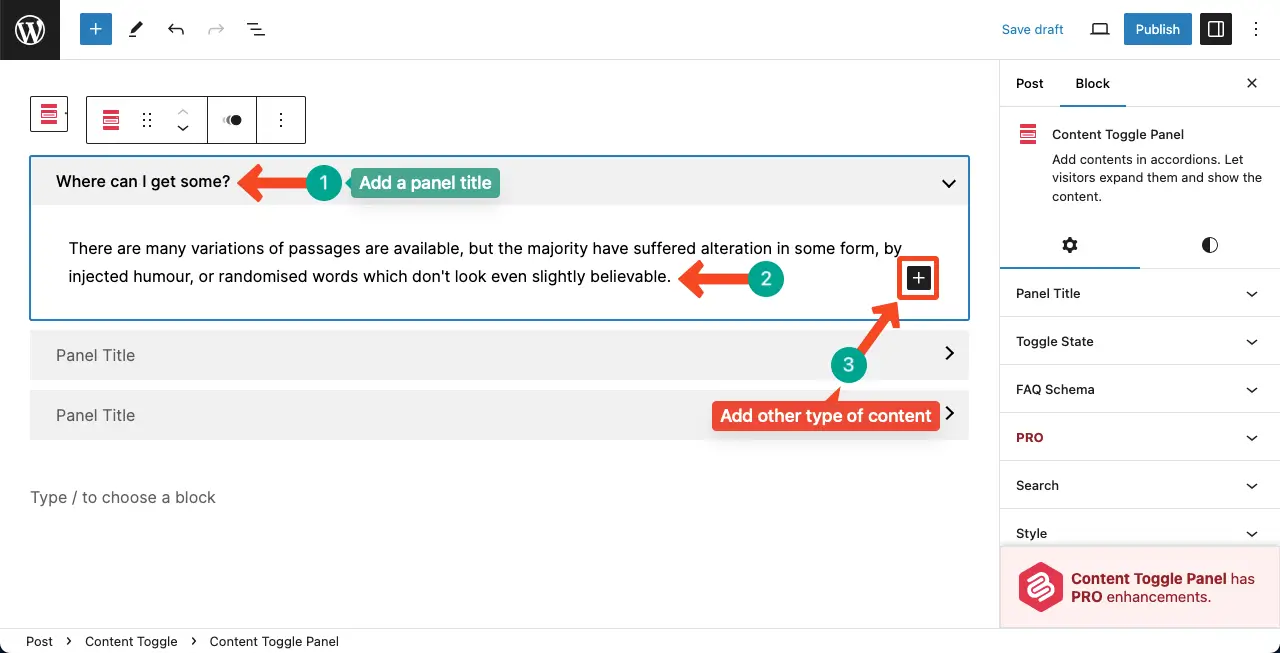 Add content to the accordion panel