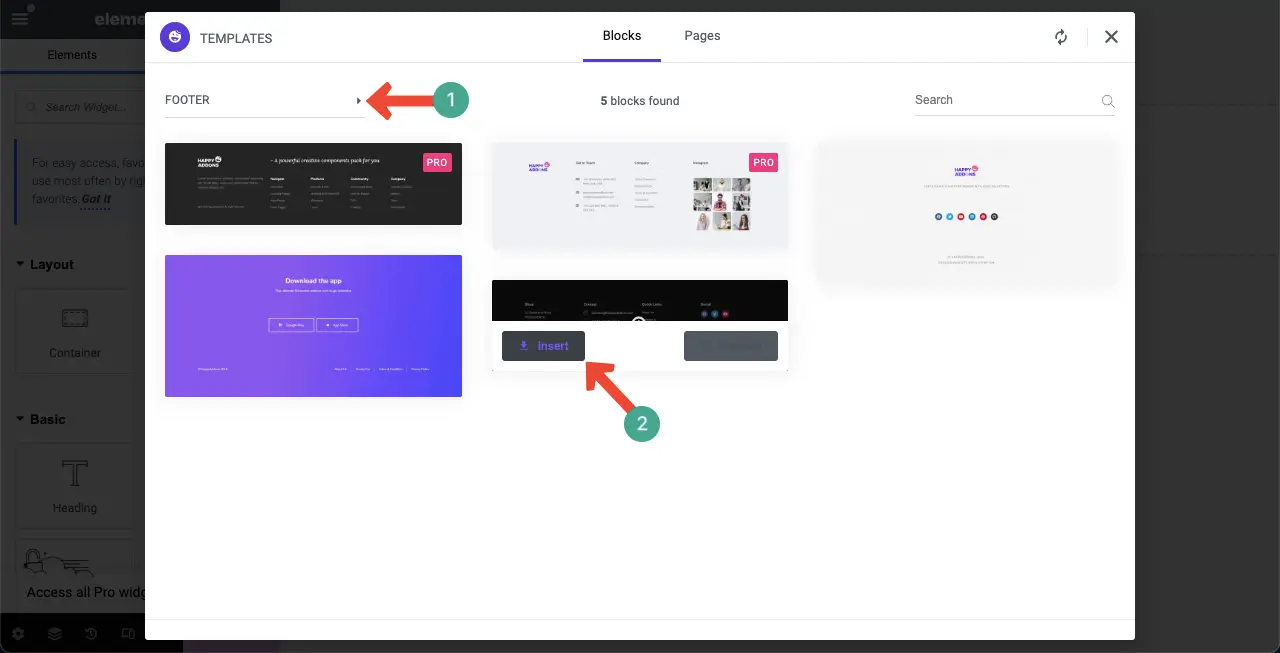 Choose a footer template and import it