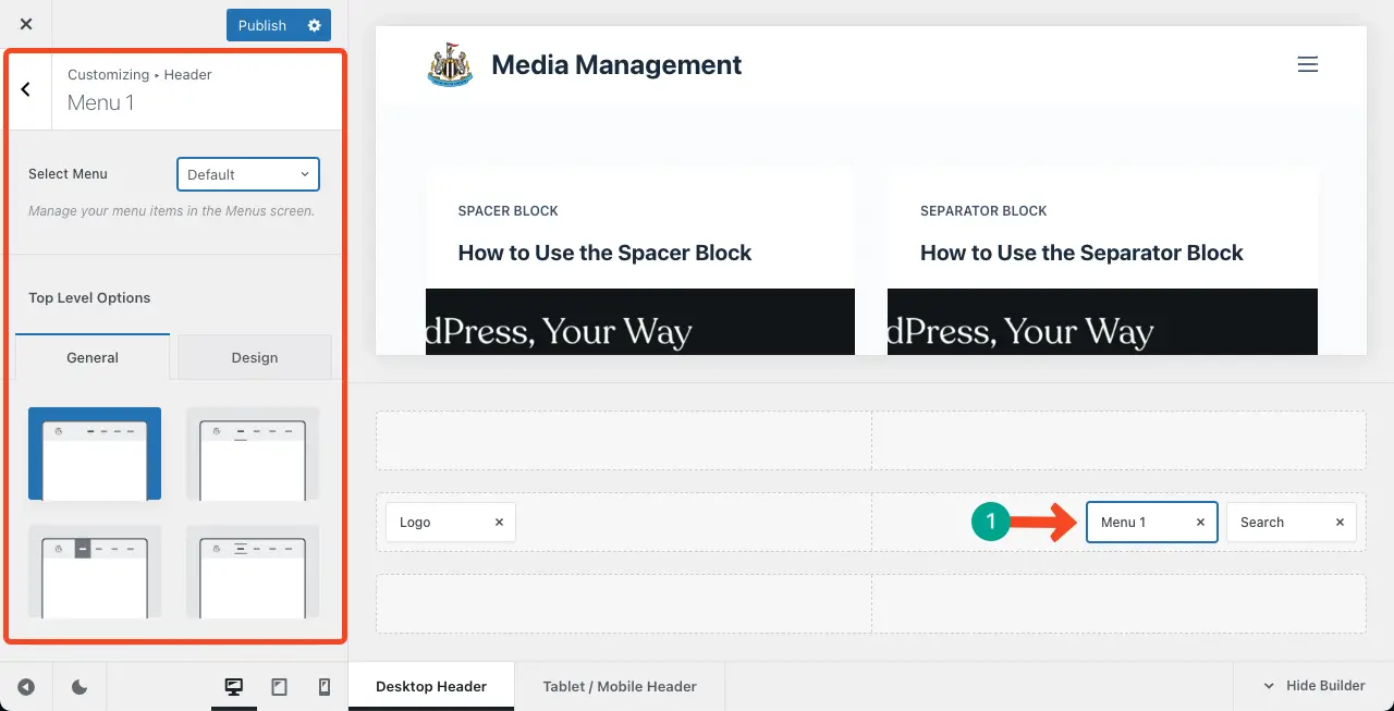 Design the Header Menu