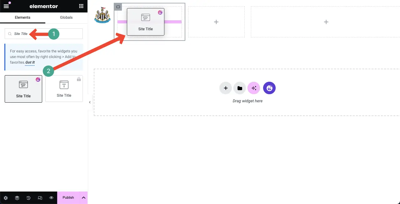 Drag and drop the Site Title widget