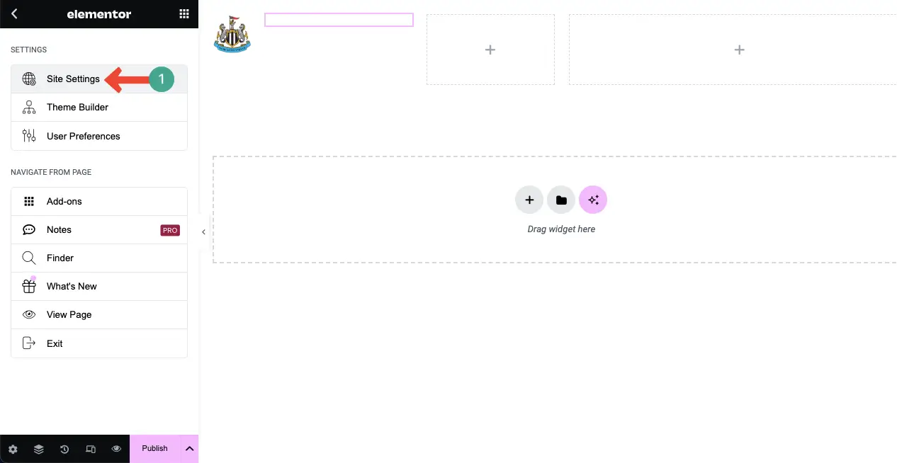 Go to Site Settings in Elementor