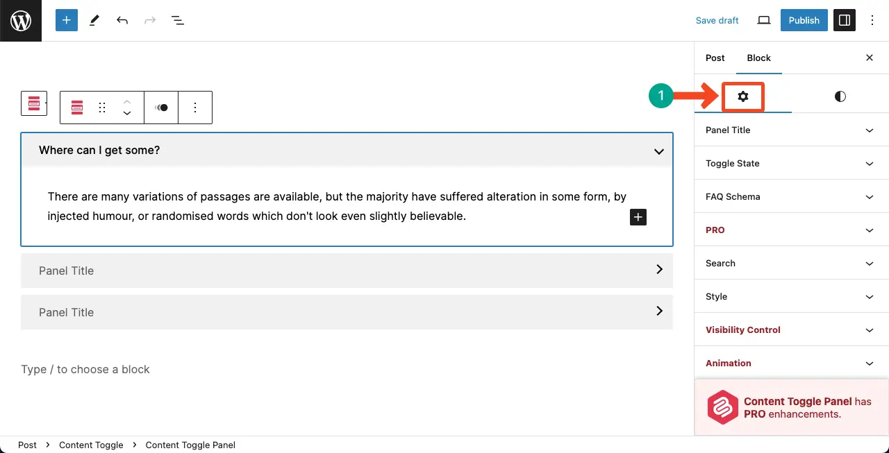 Settings of Conent Toggle of Ultimate Blocks