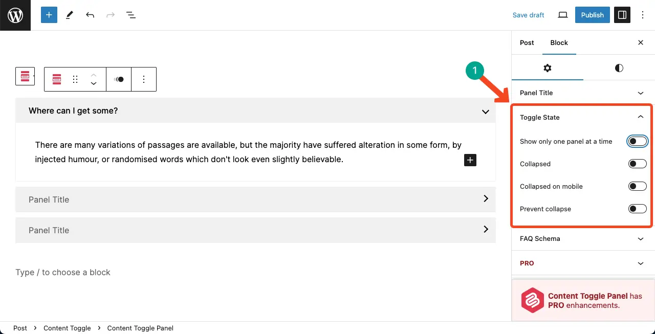 Toggle state of content toggle of Ultimate Blocks