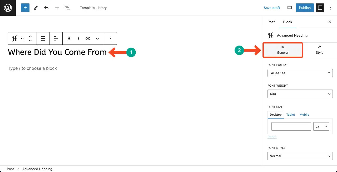 Write Content and Customize the Advanced Heading Block