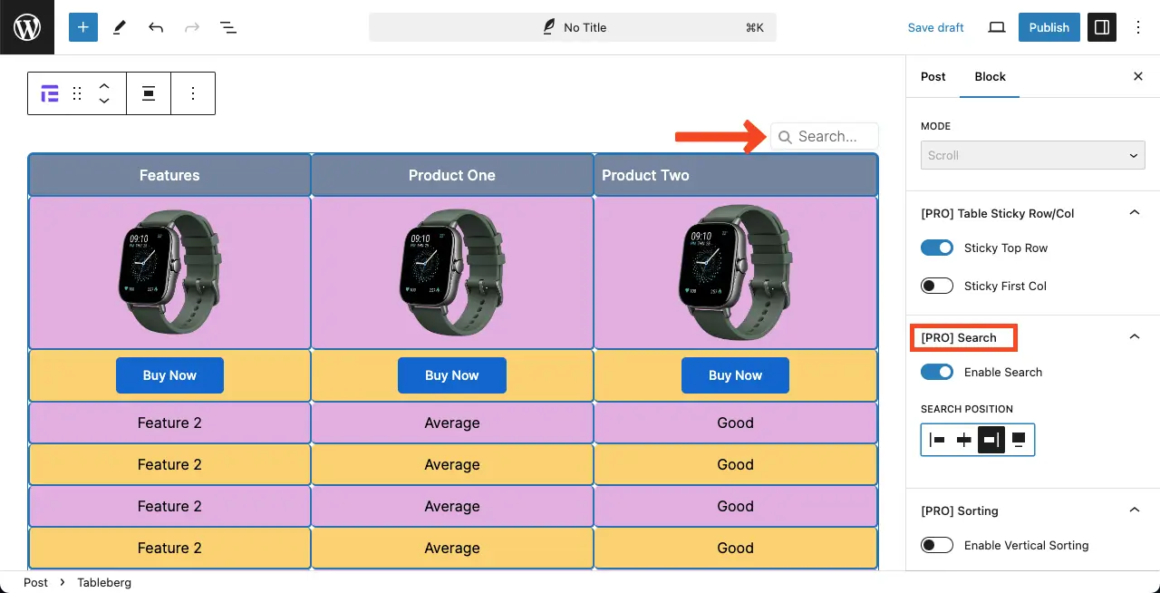 Add a Search Box on the table with Tableberg