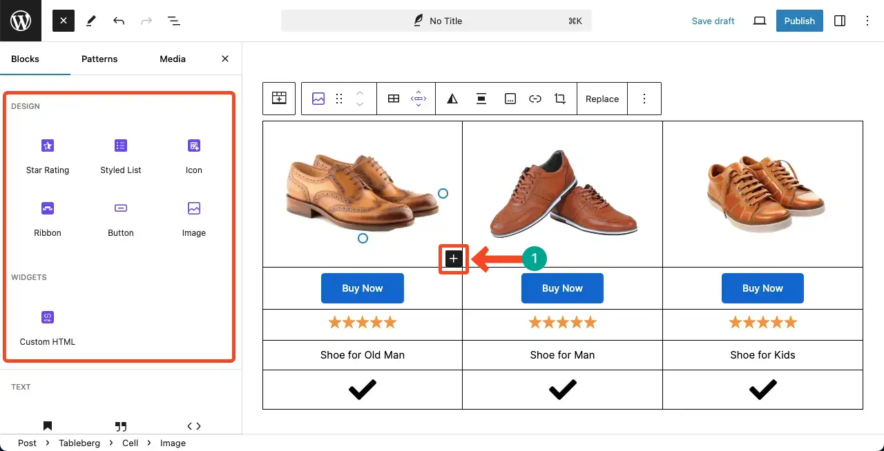 Add content to the table with Tableberg