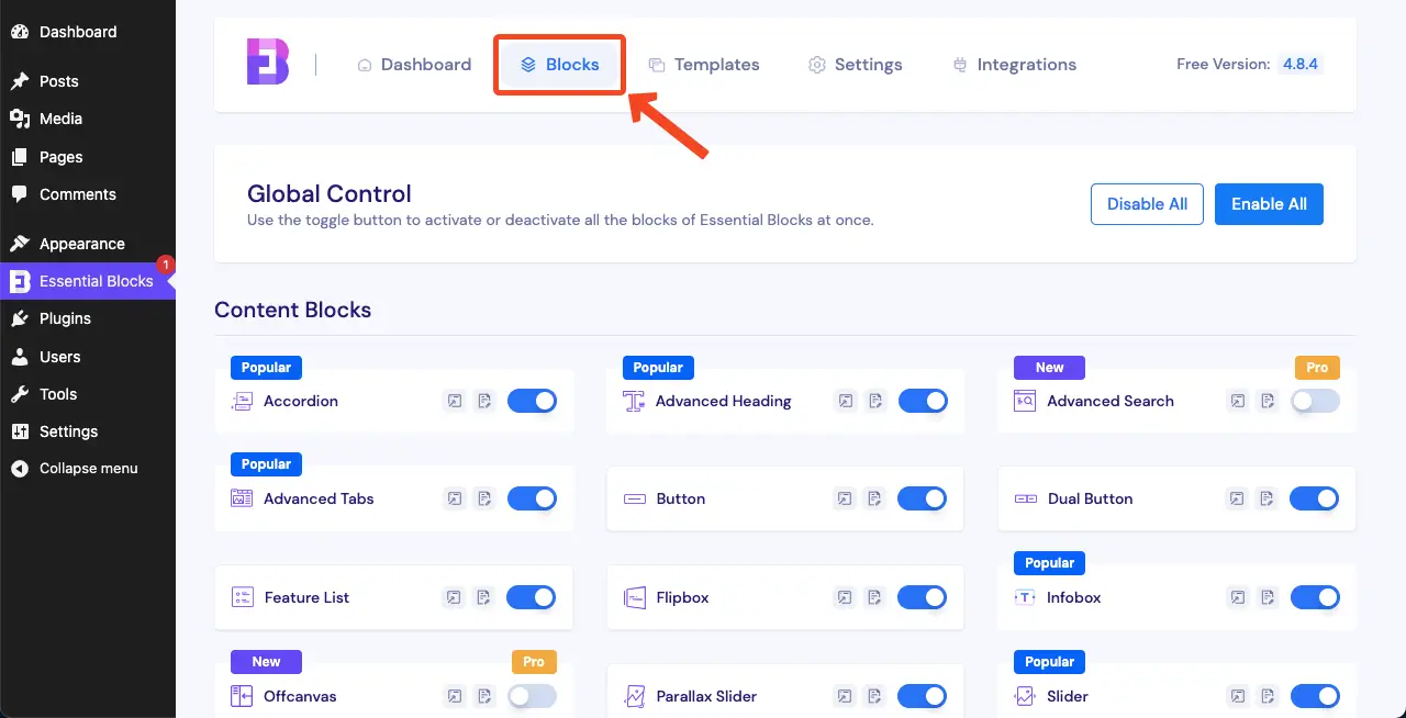 Modular Control of Essential Blocks