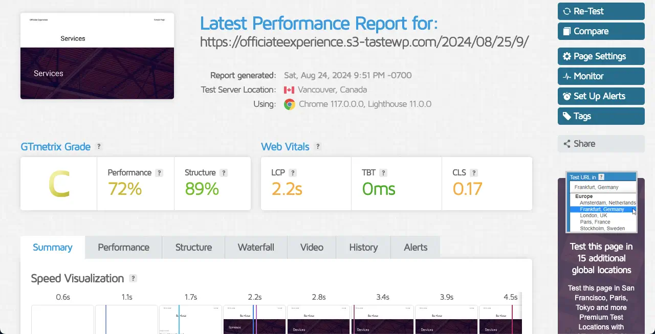 Page Loading Speed of Otter Blocks on GTmatrix