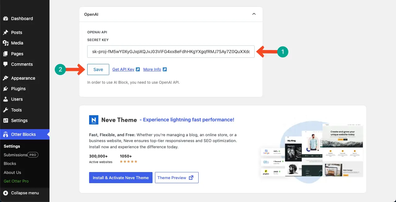 Paste the OpenAI secret key