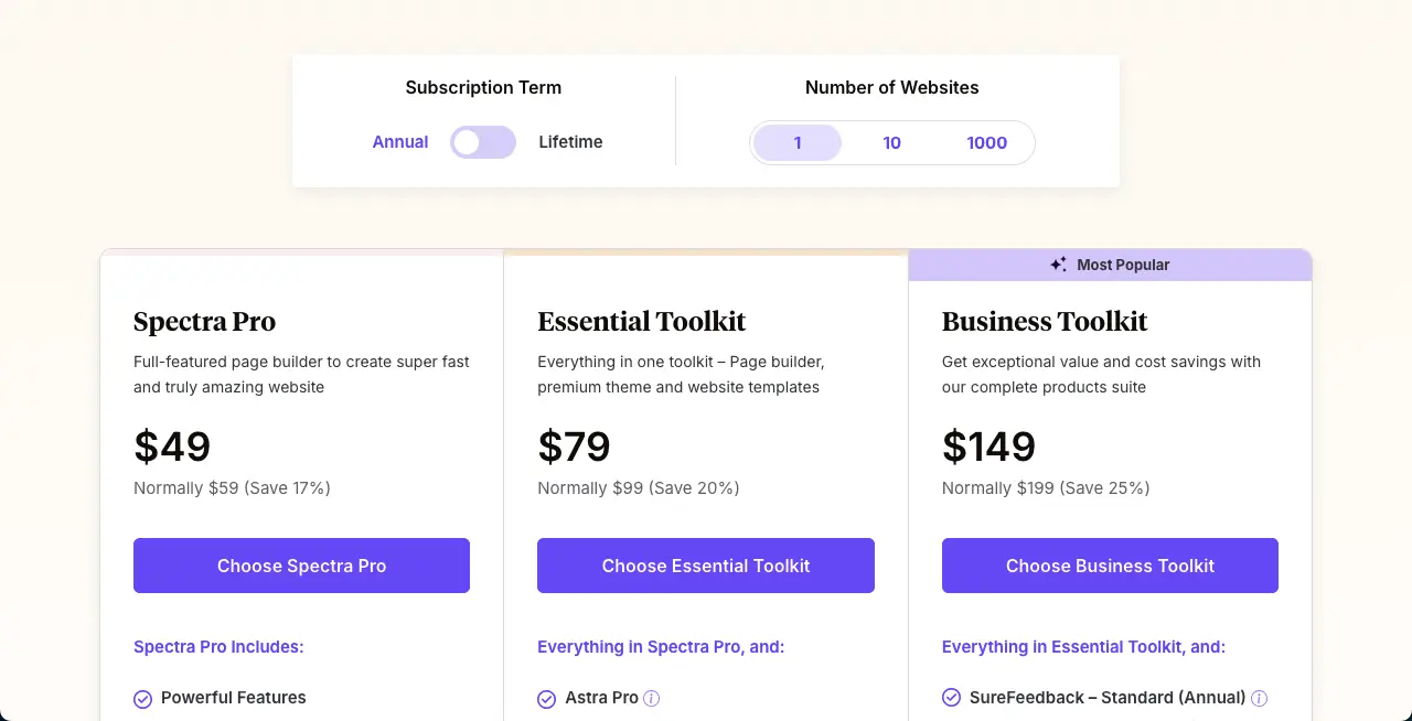 Pricing of the Spectra Blocks Plugin