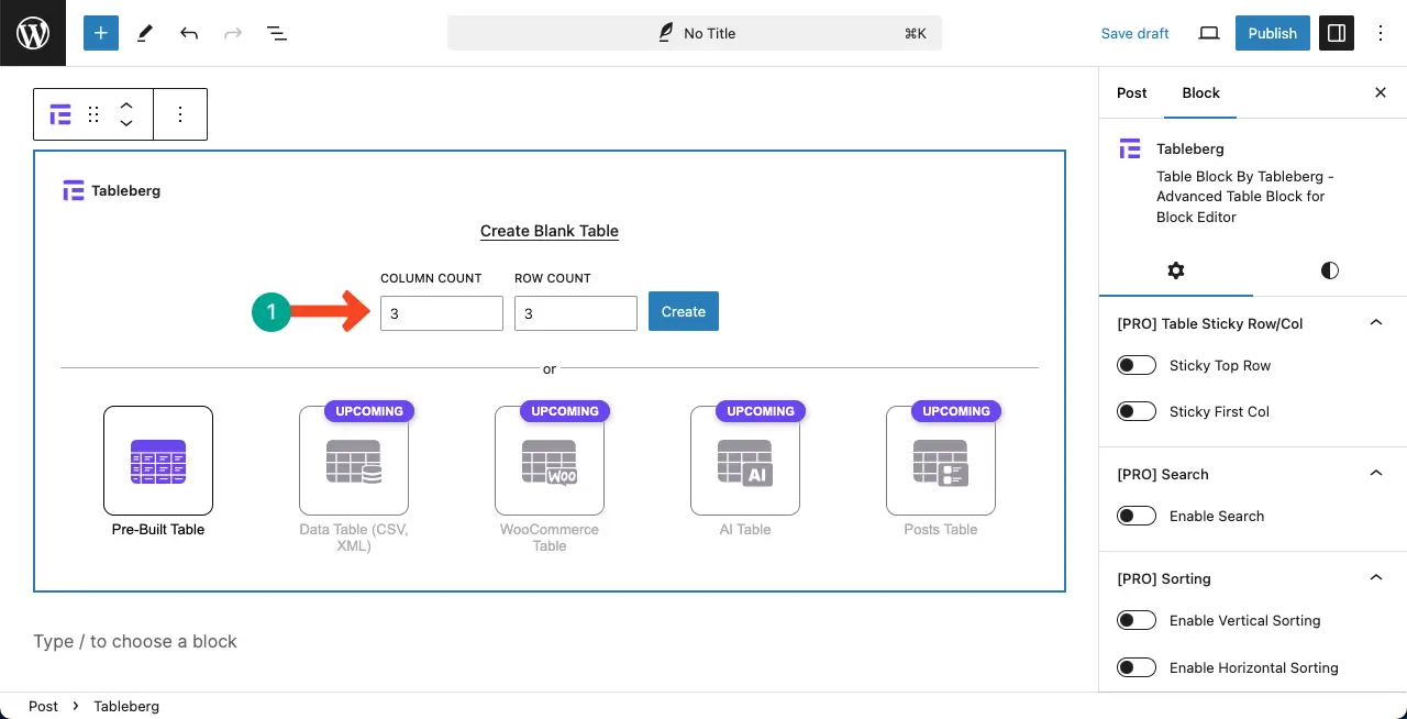 Set the number of rows and columns