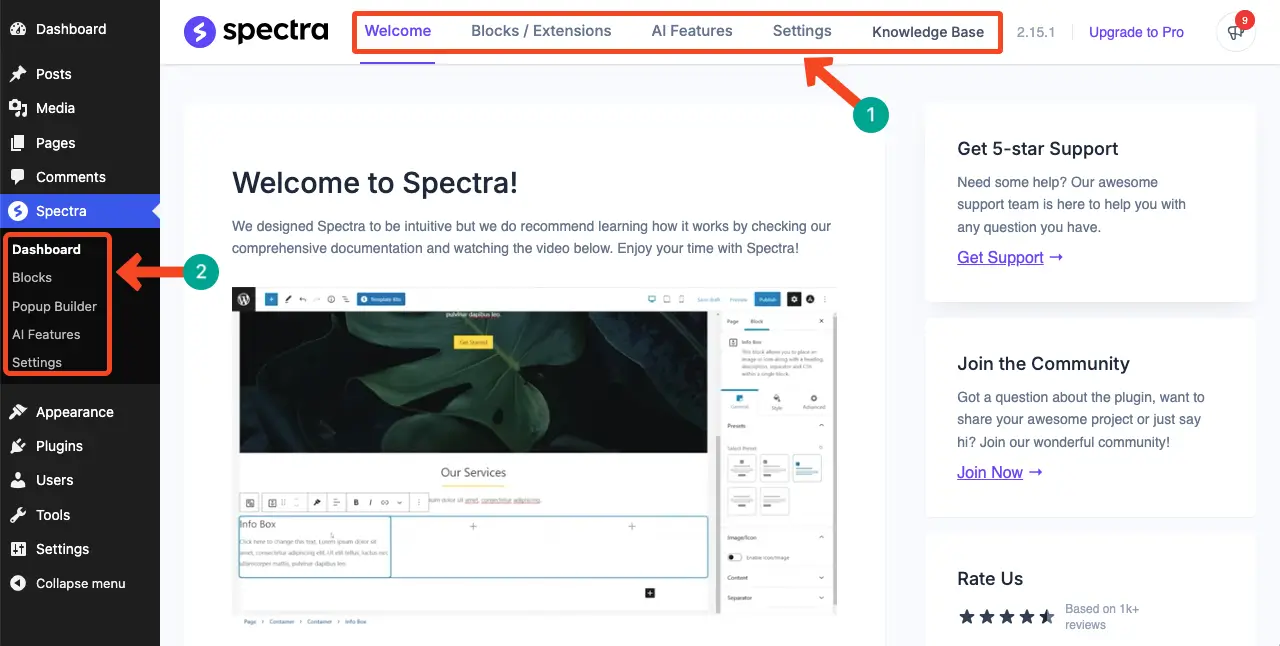 Spectra Blocks Dashboard