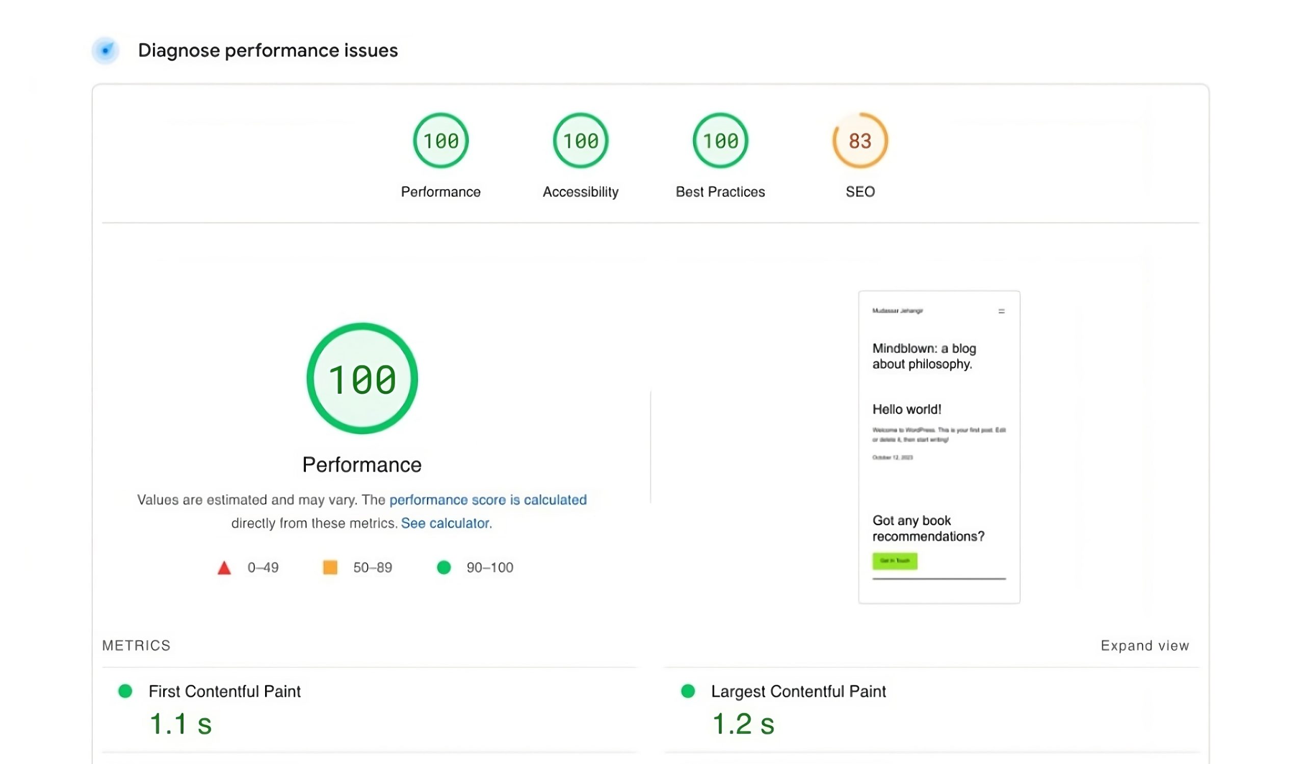 Spectra Blocks speed on Google Page Speed